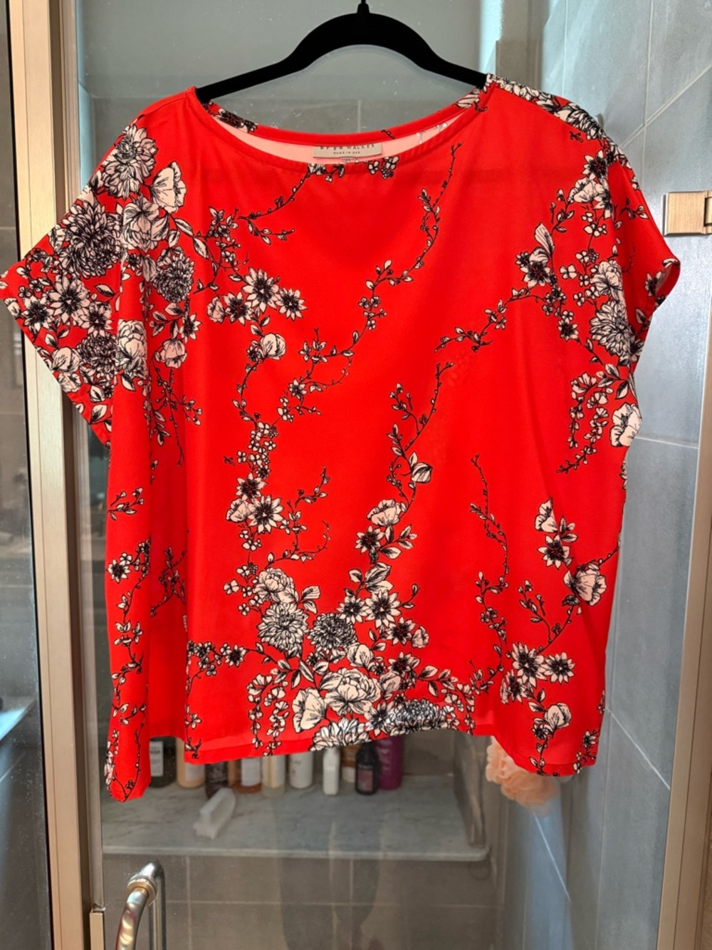 bryn Walker Red Floral Short Sleeve Tee